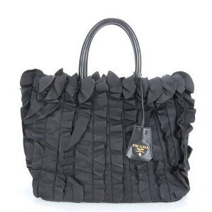 Prada Tessuto nylon ruffle leather tote bag shoulder black